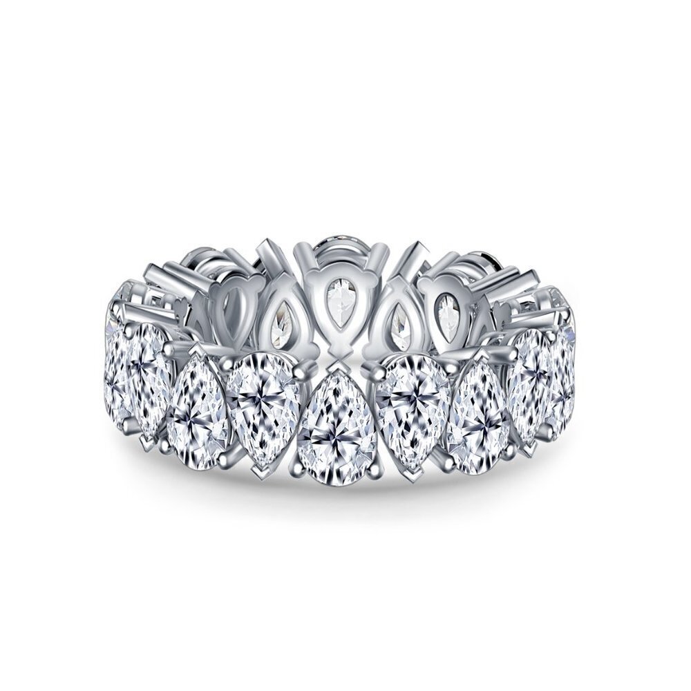 💎 Fashion Bling Dainty Pear Zircon Silver Eternity Ring for Women INDN8336 - Picture 6 of 8